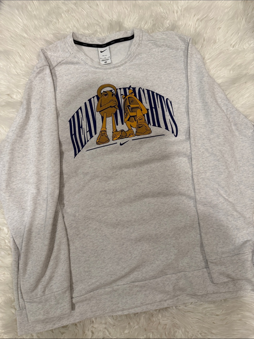 Nike Light Gray Crewneck Sweatshirt with Navy and Gold Graphic